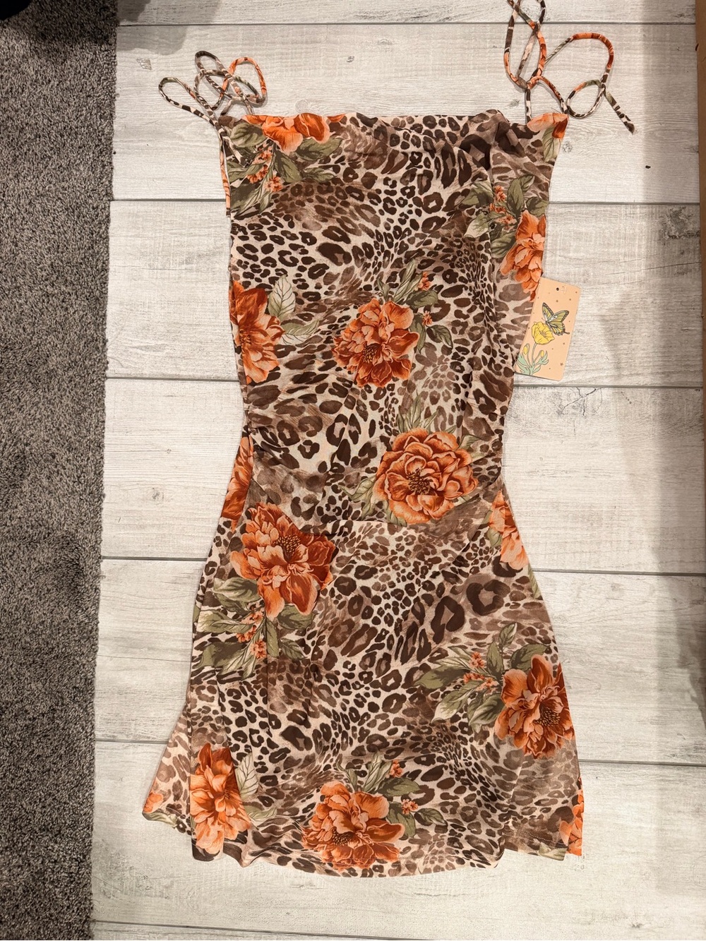 Persaya Orange and Brown Floral Leopard Mini Slip Dress
